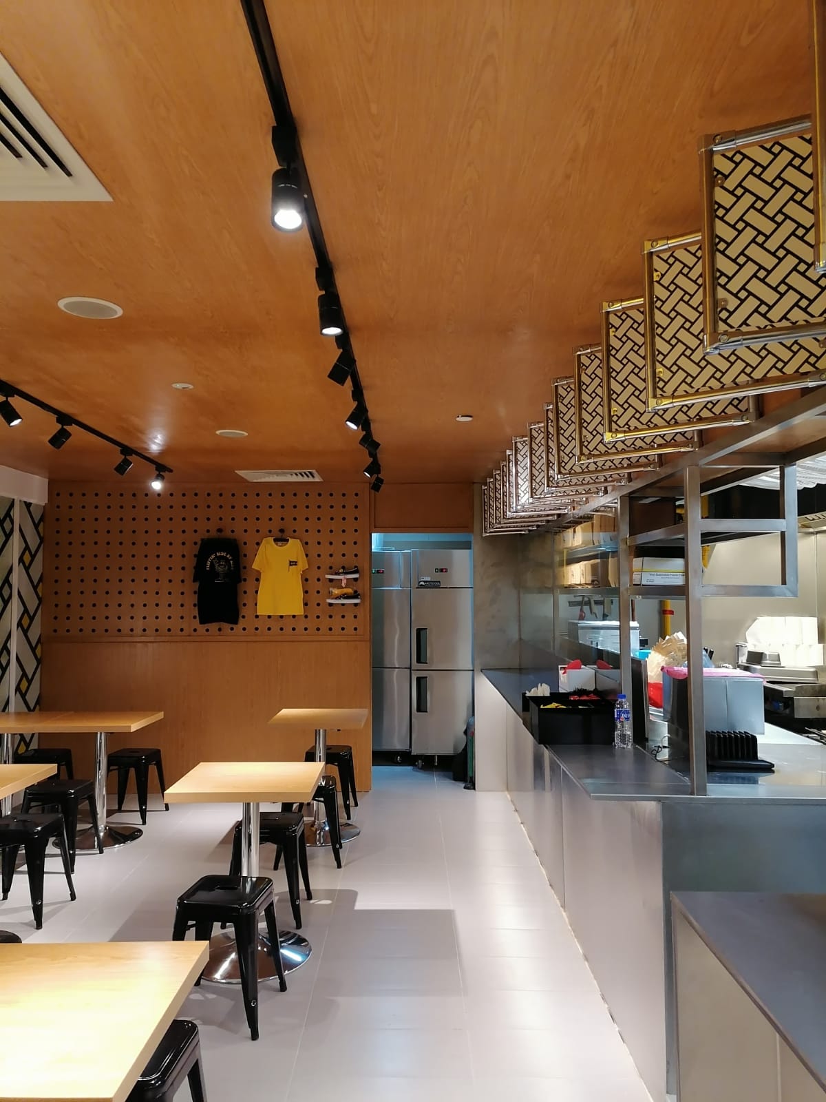 Wooden fluted wall panels and false ceiling