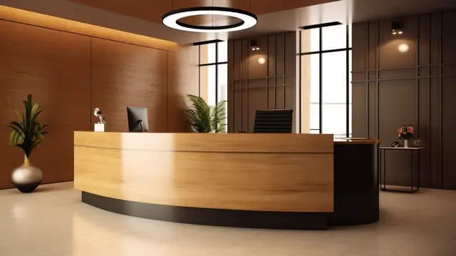 Corporate reception desk custom woodwork
